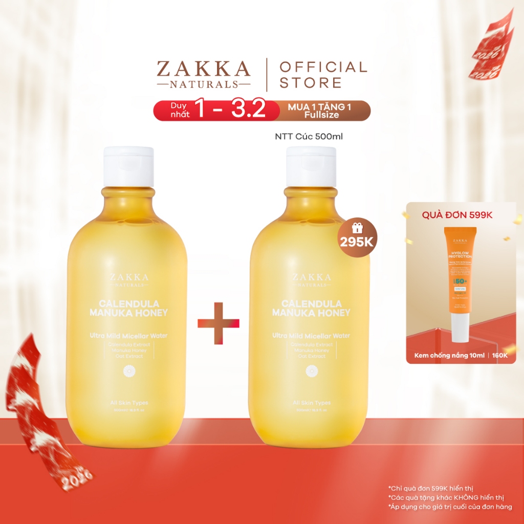 Nước Tẩy Trang Cúc Và Mật Ong Zakka Naturals Nhẹ Dịu Dành Cho Da Nhạy Cảm 500ml