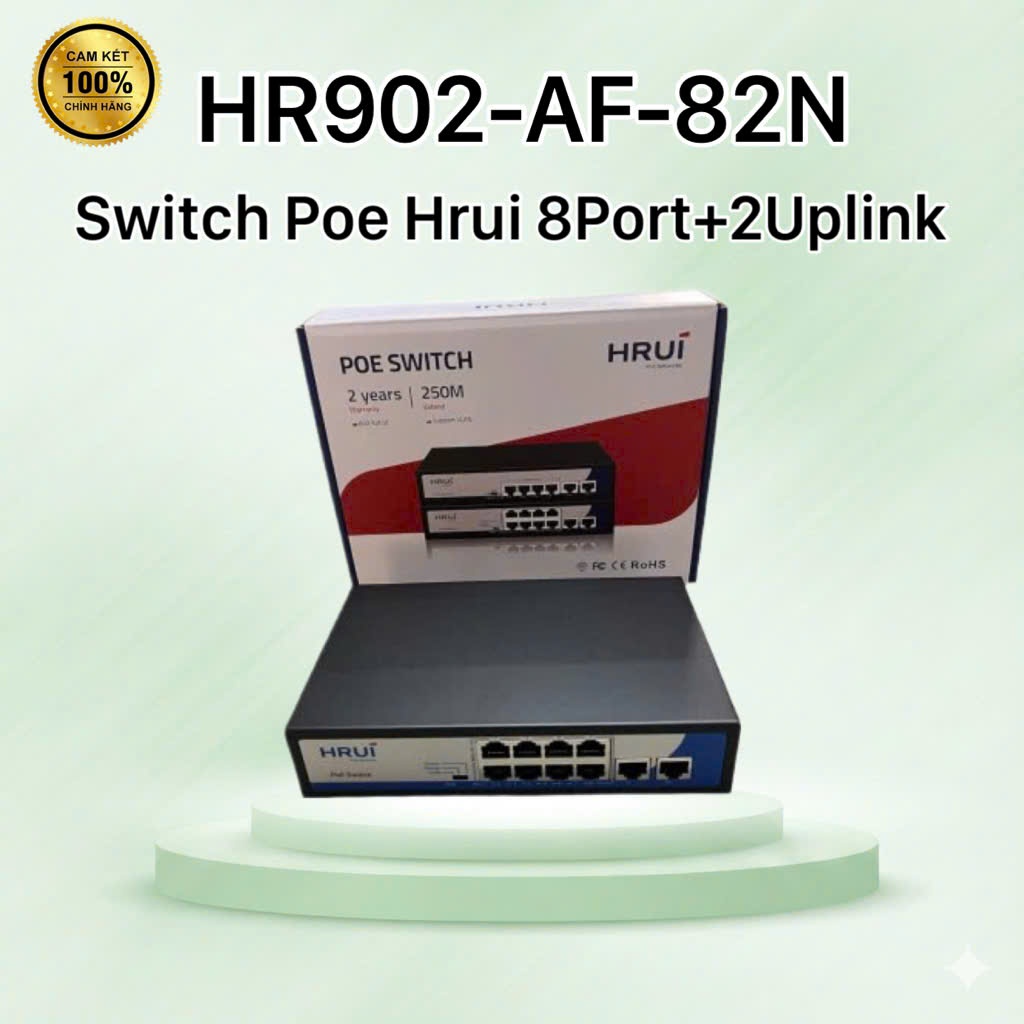 Switch POE 8 cổng 10/100M Hrui HR902-AF-82N 8 PORT POE+2 UPLINK