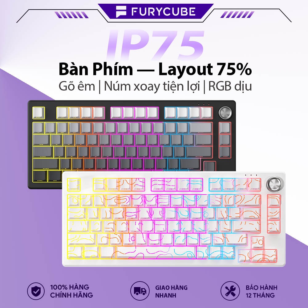 Bàn Phím Có Dây FURYCUBE IP75, 75% Layout, PBT Bền Đẹp, RGB Nhẹ Nhàng, Win&macOS, Núm Xoay Tiện Lợi