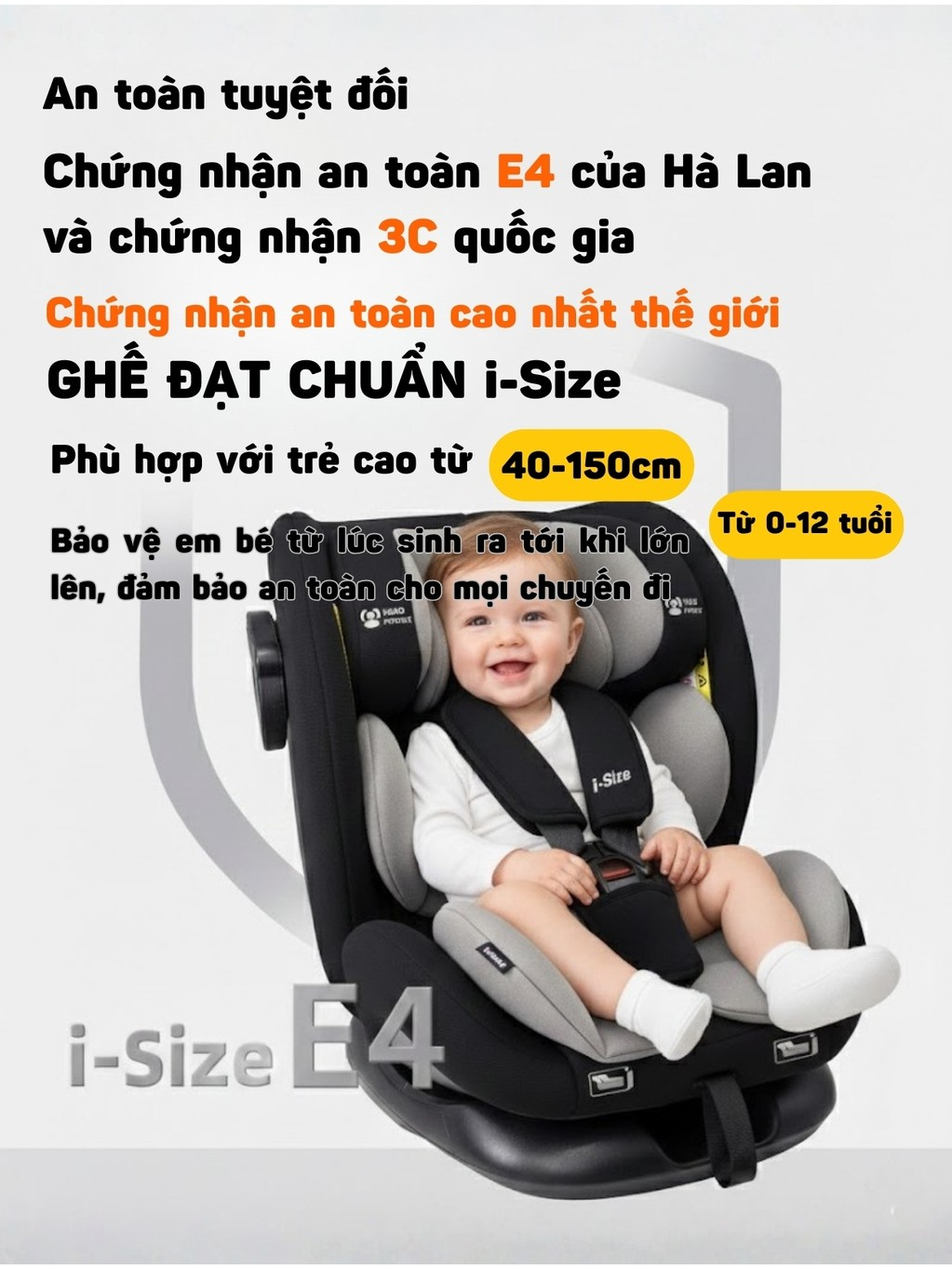 Ghế ngồi ô tô cho trẻ em Chuẩn ECE bé từ 0 tới 12 tuổi, đệm êm ái, baby Car Seat Mokido G417
