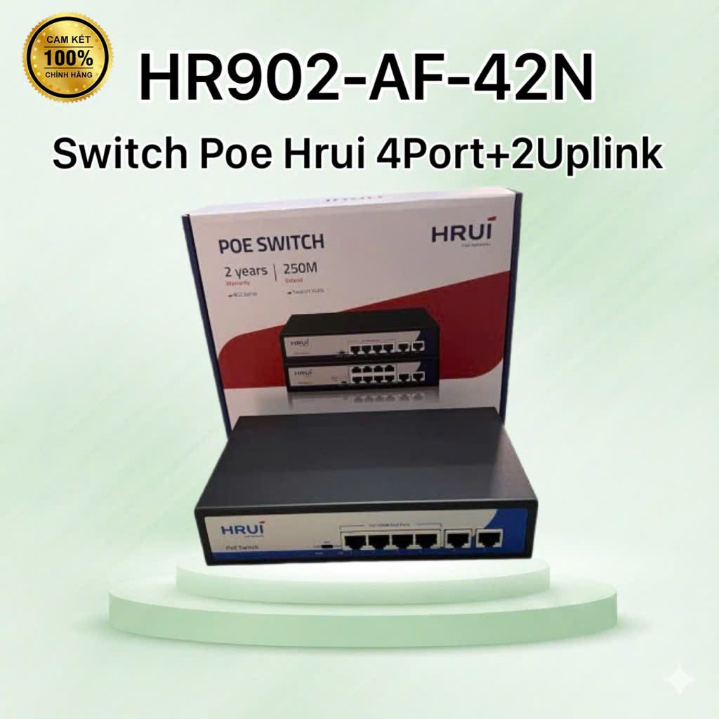 Swicth POE Hrui 4 Port HR902-AF-42N (4 PORT POE + 2 UPLINK)