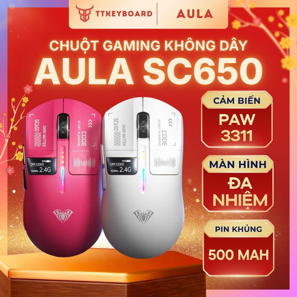 Chuột Gaming Không Dâu Aula SC650, 3 Mode Kết Nối, Màn Hình Đa Nhiệm, Paw 3311, Polling Rate 1000Hz | BigBuy360 - bigbuy360.vn