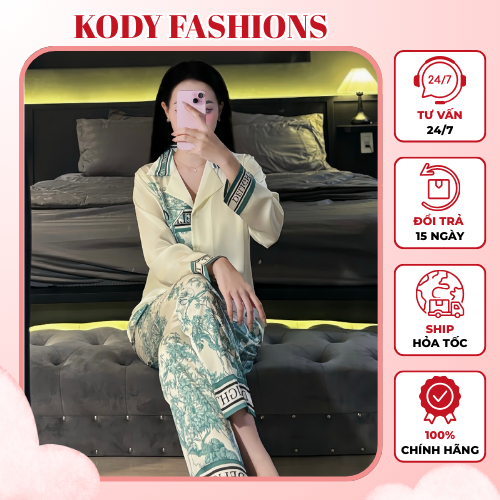 Pijama Nữ Lụa KODY-K08, Đồ Ngủ Pijama Dài Tay Lụa  Mềm Mại Thoải Mái Cao Cấp
