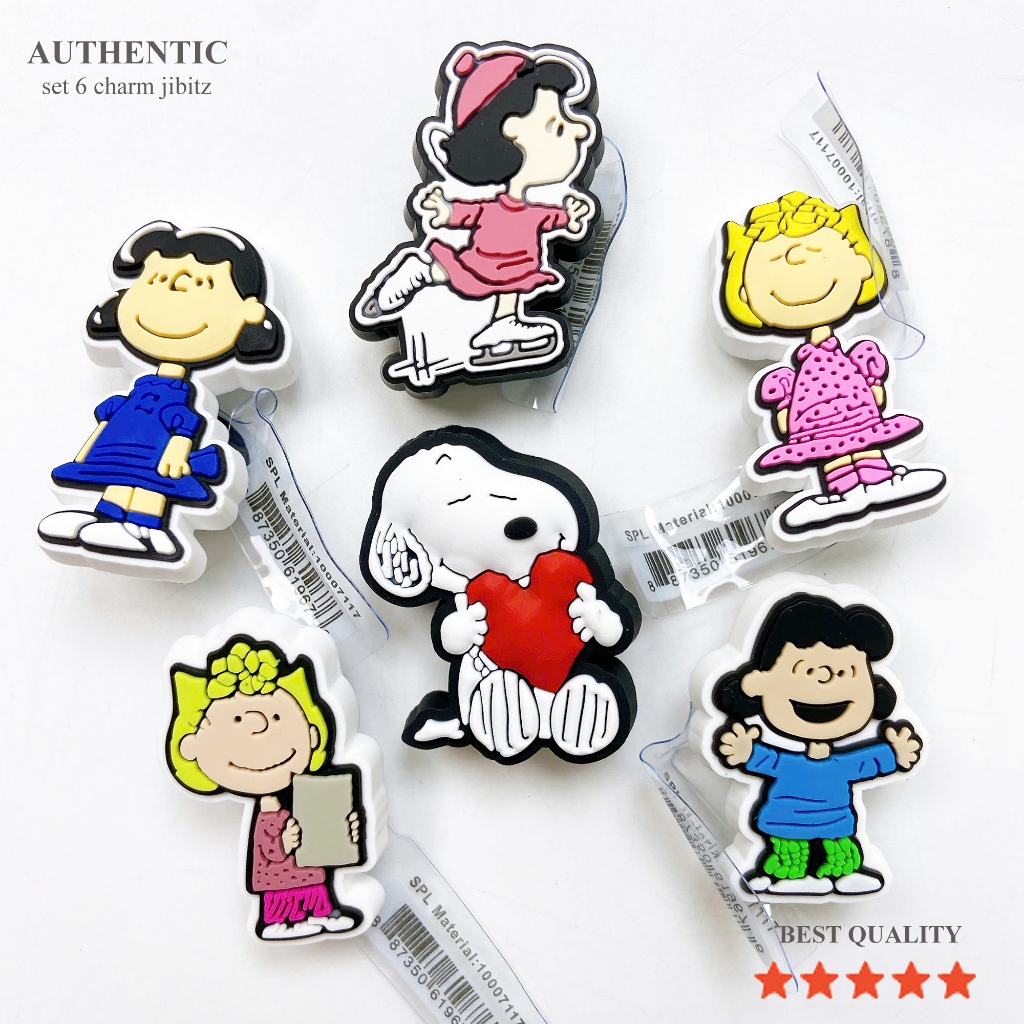 Combo 6 sticker SNOOPY Set 6 charm chính hãng , Jibbitz gắn dép hàng xịn kèm tem snoopy