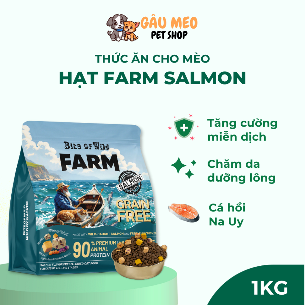 Hạt Cho Mèo Bite Of Wild Farm Cá Hồi, Gói 1.5KG, 90% Thịt Cá Hồi Na Uy, Không ngũ cốc