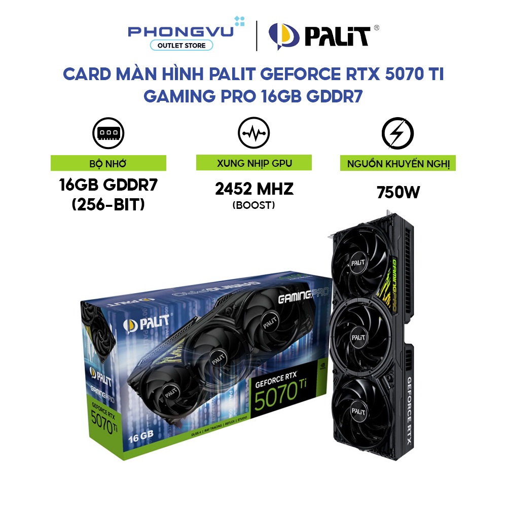 VGA Palit RTX 5070 Ti GamingPro-S 16GB GDDR7 - Full VAT - Hàng mới chính hãng - Bảo hành 36 tháng