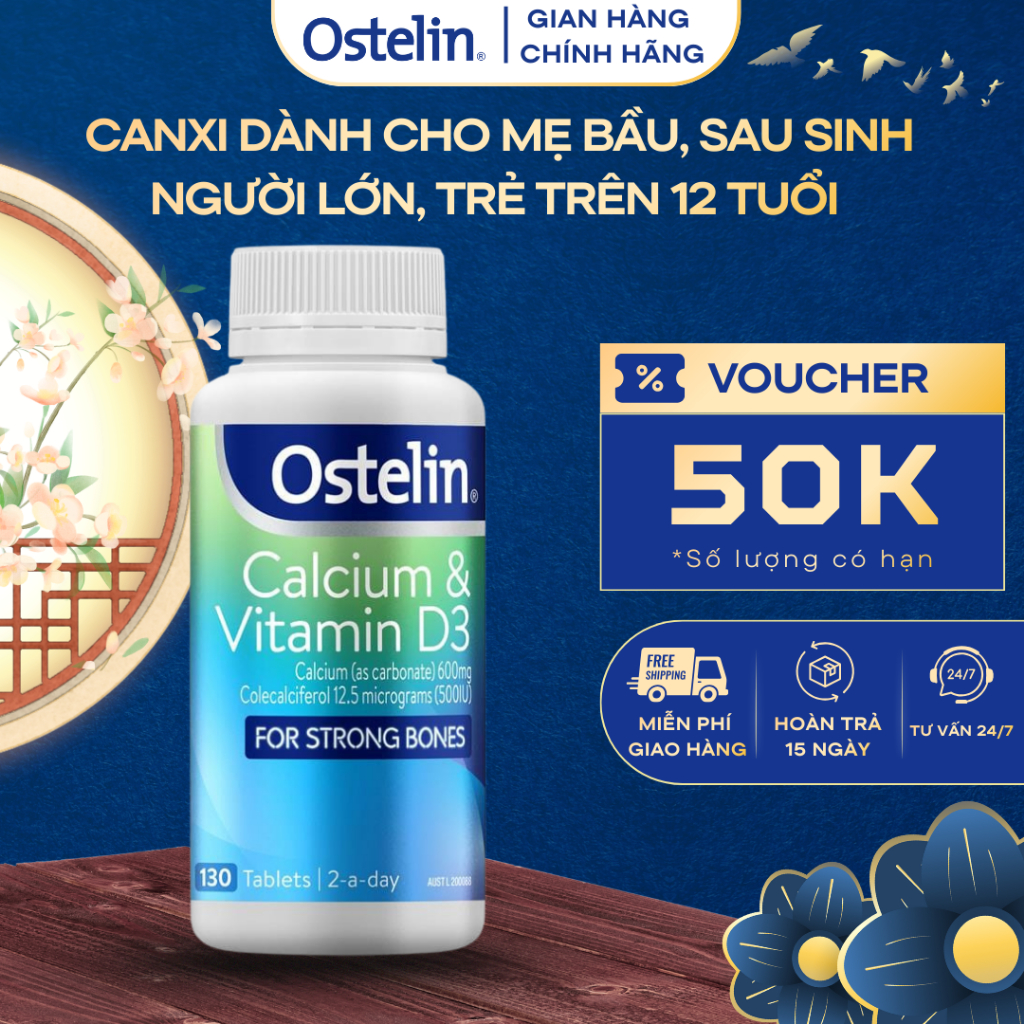 Viên uống bổ sung Canxi và Vitamin D3 cho mẹ bầu Ostelin Calcium & Vitamin D3 130 viên Úc