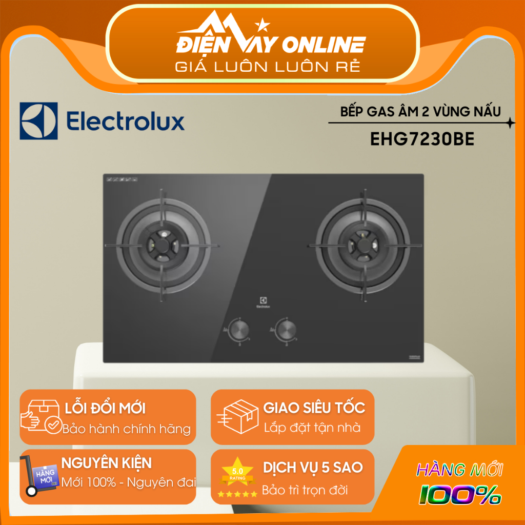 [HỖ TRỢ LẮP ĐẶT] Bếp Ga Âm 2 Vùng Nấu Electrolux EHG7230BE -Bảo Hành Chính Hãng