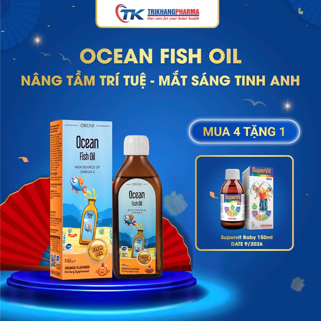 Dầu Cá Cho Bé Omega 3 DHA EPA Ocean Fish Oil ORZAX Bổ Sung Vitamin Khoáng Chất Phát Triển Trí Não Th