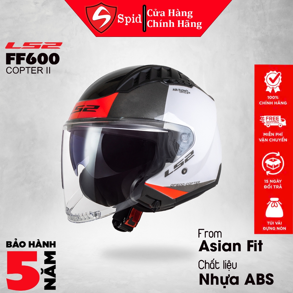 [Hàng Chính Hãng] Mũ Bảo Hiểm 3/4 LS2 OF600 Copter II Hai Kính – Nhẹ, Thoáng & Chuẩn Form Asian Fit 