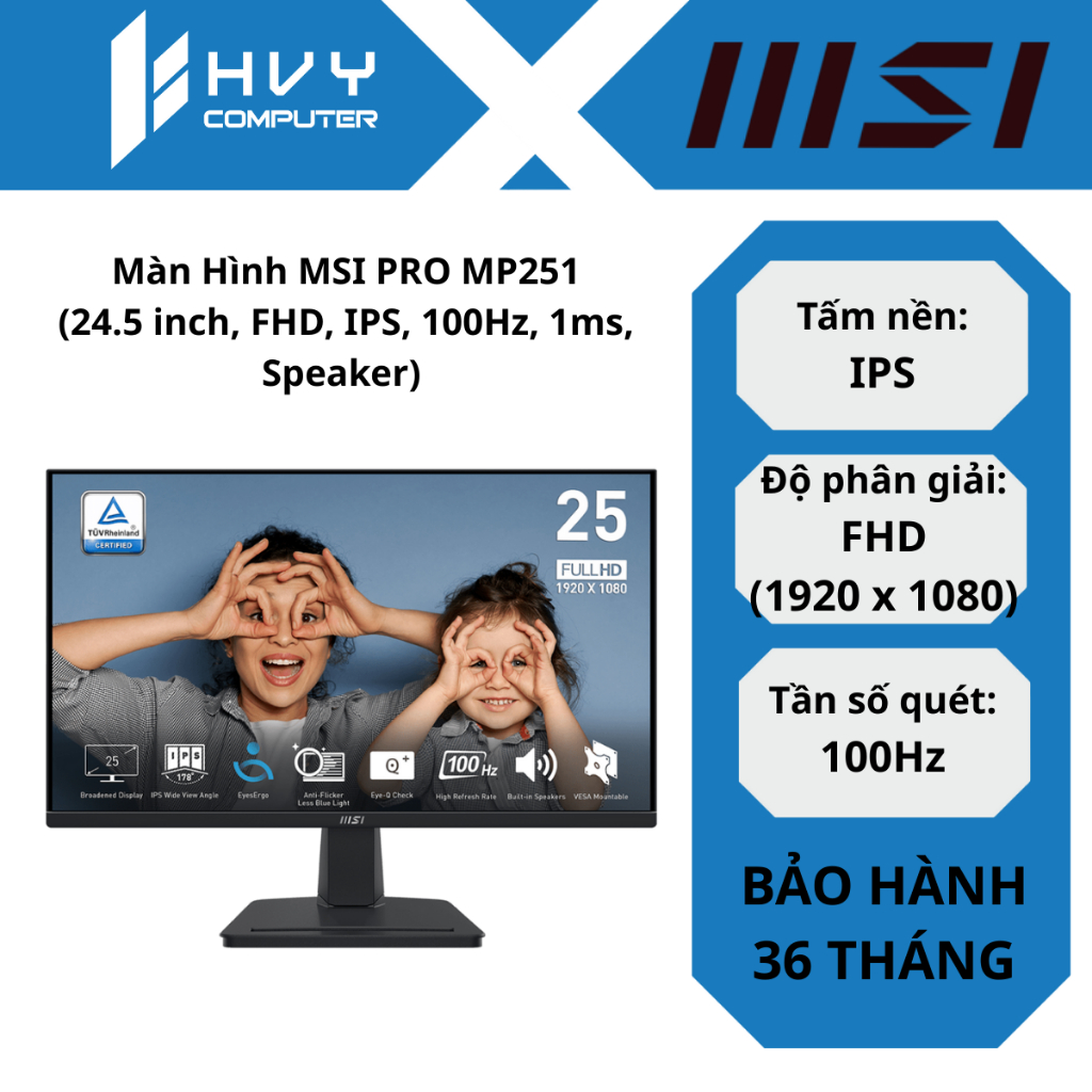 Màn Hình MSI PRO MP251 (24.5 inch, FHD, IPS, 100Hz, 1ms, Speaker) - Hàng Chính Hãng