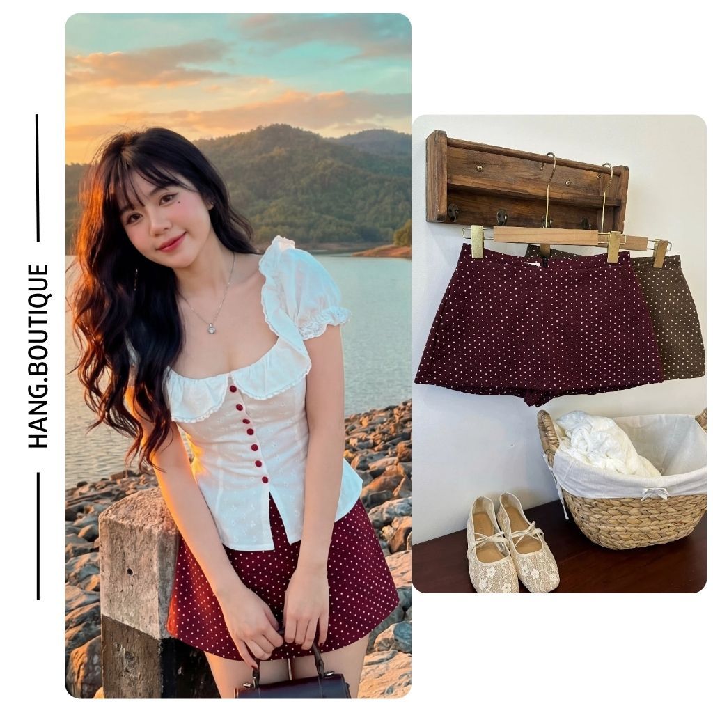 Chân Váy Chấm Bi Cạp Trễ Chất Kaki From Chữ A CV601