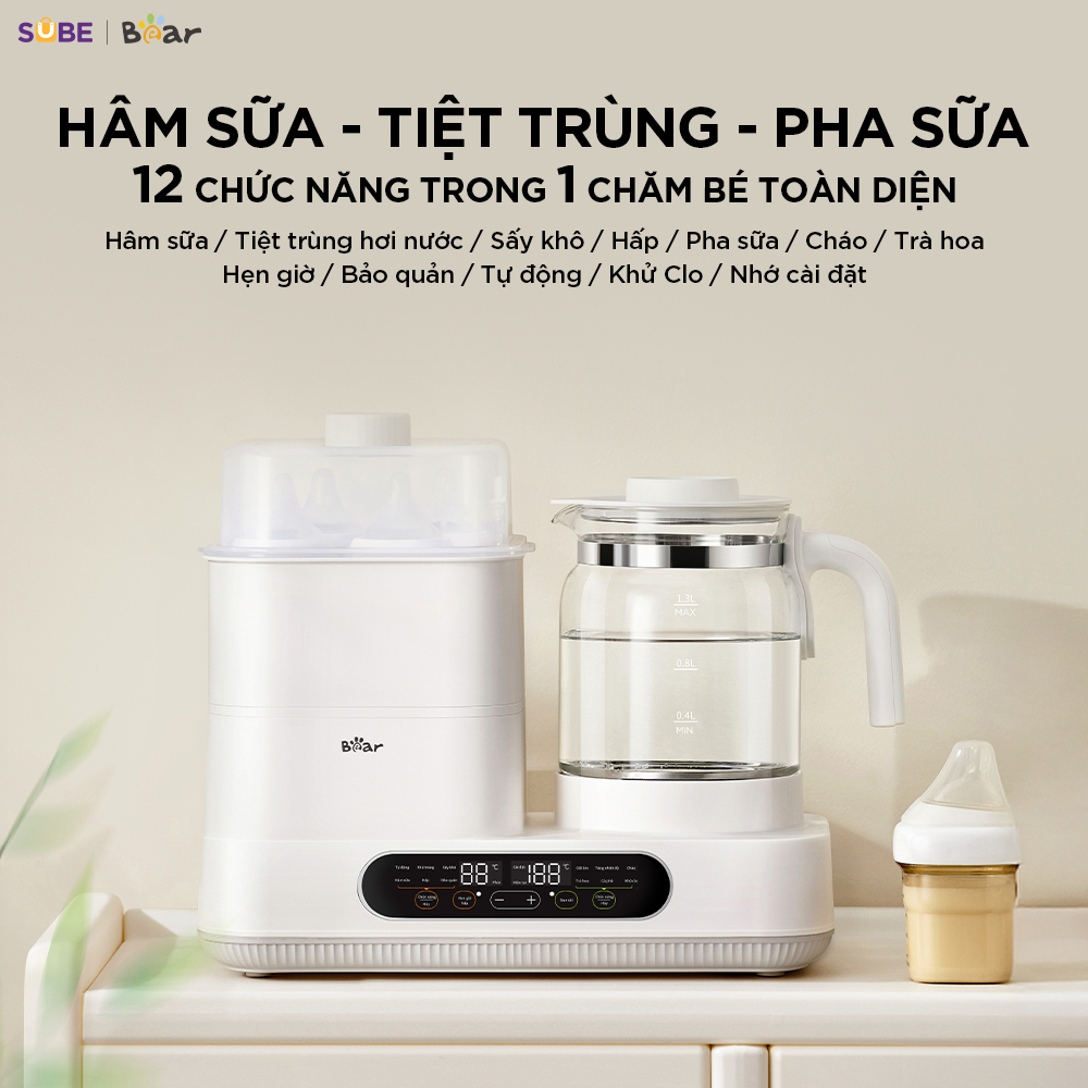 Máy Đun Nước Pha Sữa Bear WW-4H12M (Bản Tiếng Việt) - Giữ Ấm 24H, Khử Clo Tự Động, Màu Kem