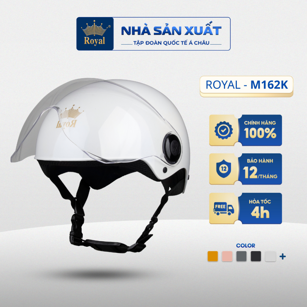 Mũ Bảo Hiểm Nửa Đầu Royal M162K Có Kính Chắn Cho Nam Và Nữ Đi Xe Máy Chính Hãng