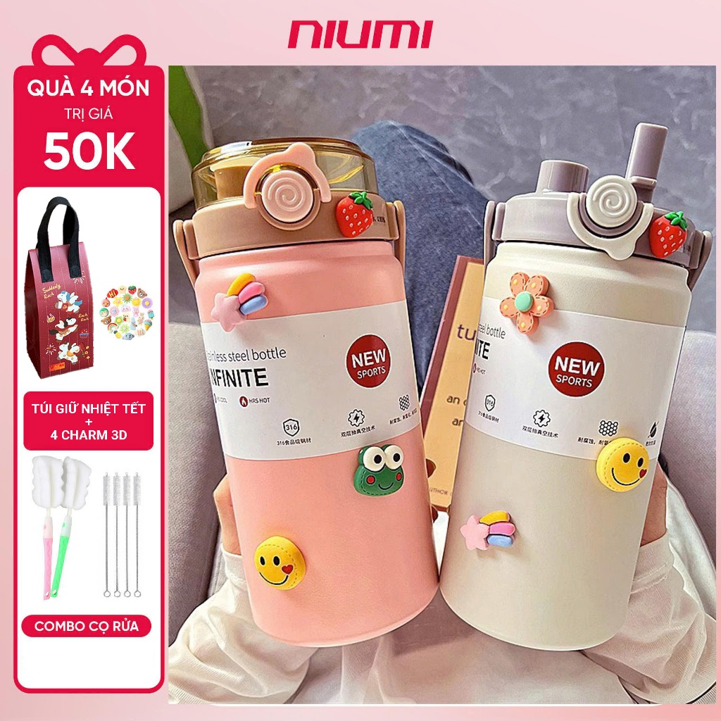 Bình giữ nhiệt Boss NIUMI dung tích 1200ml inox 316 thiết kế đơn giản, màu sắc nhẹ nhàng