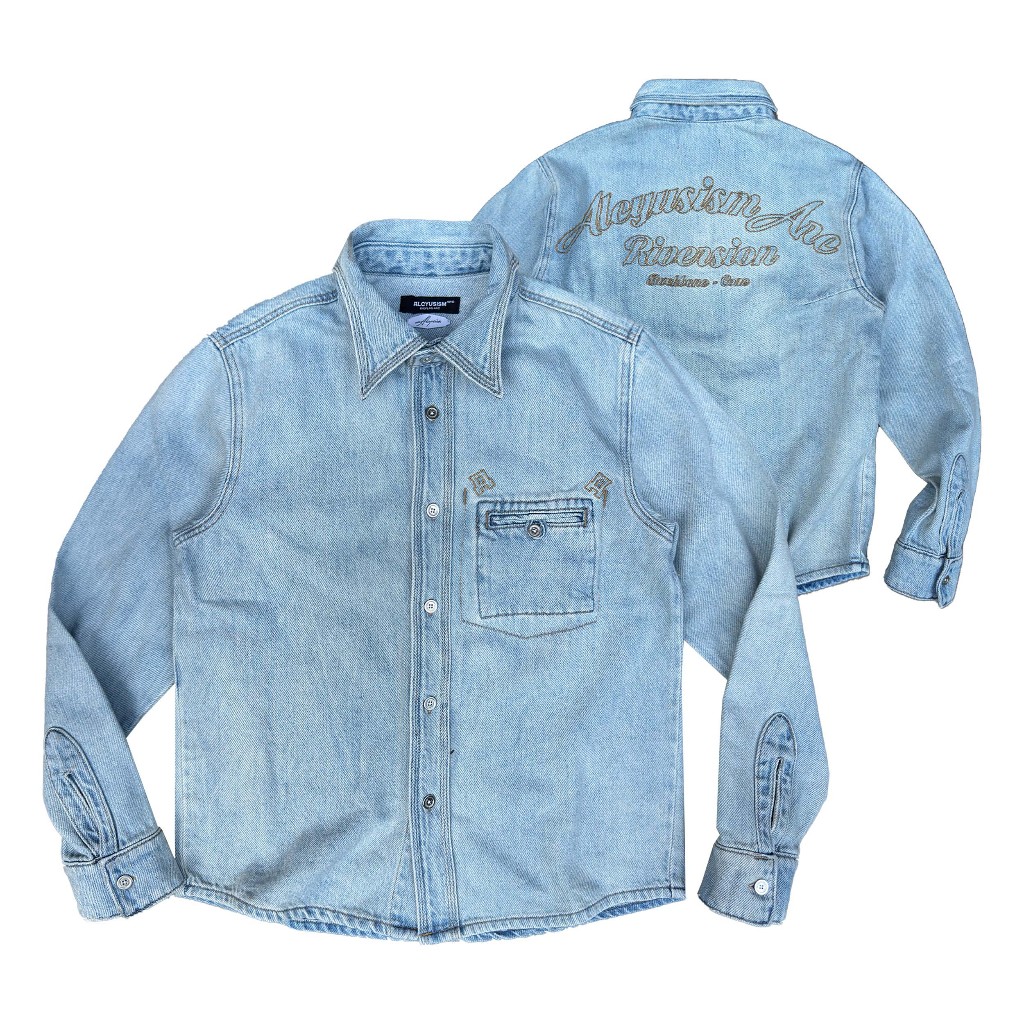 ALCYUS | Áo sơ mi wash xanh, chỉ nổi "WES SHIRT"