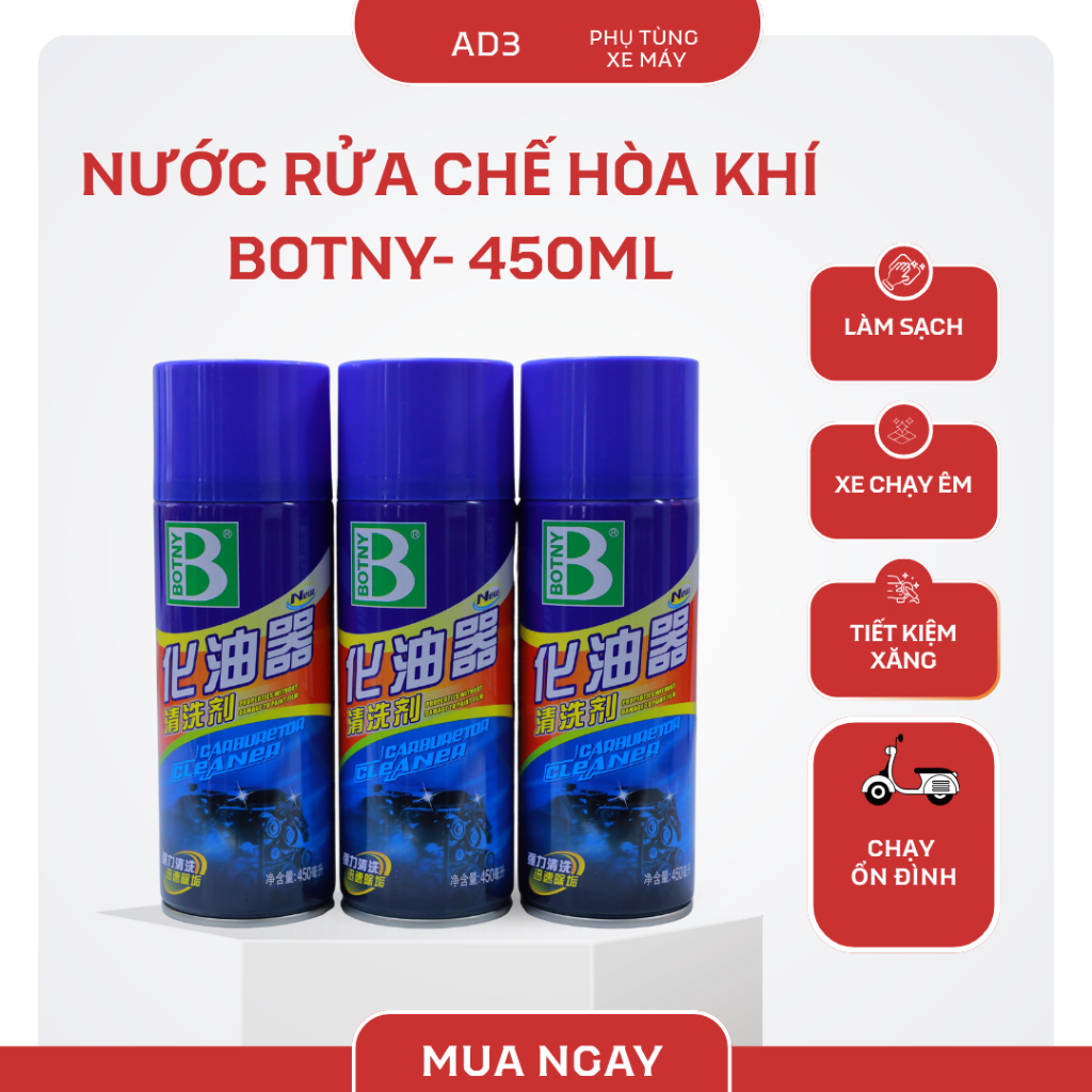 Xịt Chế Hoà Khí Botny / Nước Rửa Chế Hòa Khí Botny 450ml – Làm Sạch Kim Phun, Bugi, Động Cơ Xe Máy Cơ