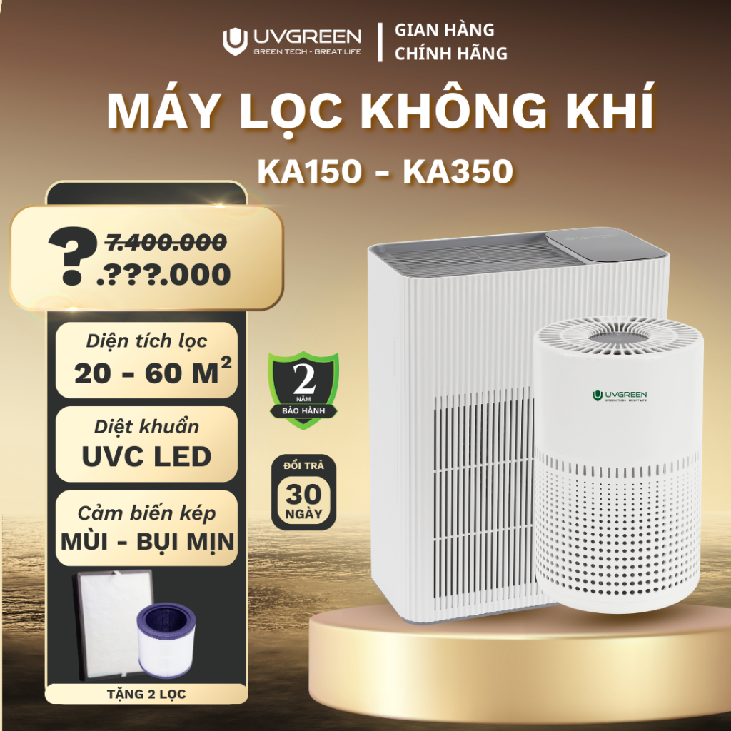 [Tặng Lọc] Combo Máy Lọc Không Khí Diệt Khuẩn UVGREEN KA600 và KA150 - Công Nghệ UVC LED, Lõi Lọc HE