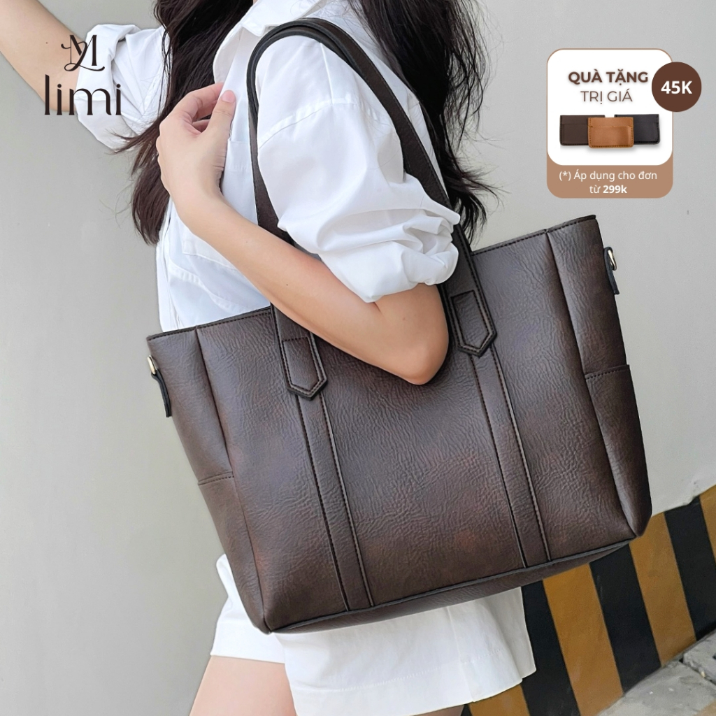 Túi da công sở nữ LIMI (2 màu) đựng laptop 15.6 inch A4 xách tay size lớn đi dạy đi làm (LEON)