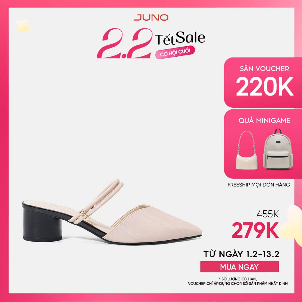 Giày Cao Gót Nữ 5cm Thời Trang JUNO Giày Mules Mũi Nhọn Gót Trụ CG05097