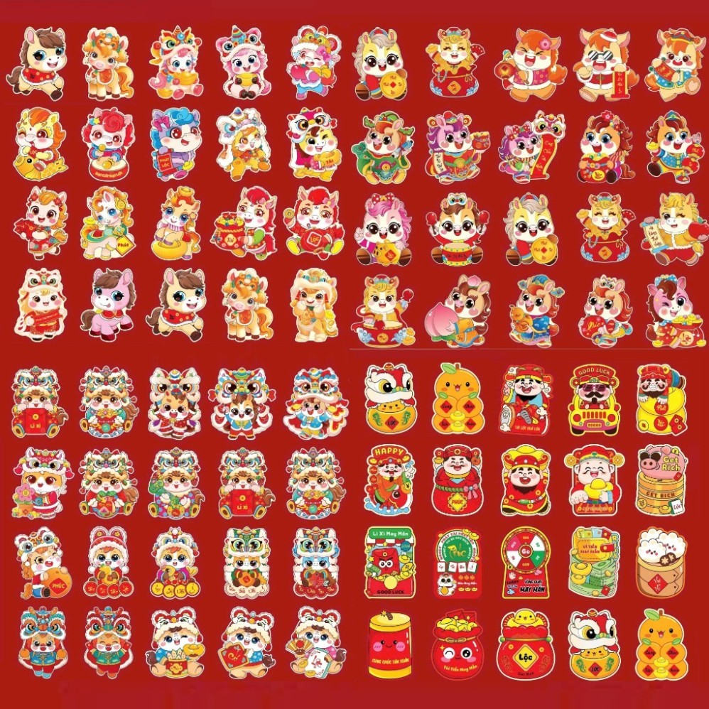 (Rẻ vô Địch) Combo 20, 50, 100 Bao Lì xì 2026 Chibi, Phong bao Lìxì truyền thống, Lixi phản quang Tế