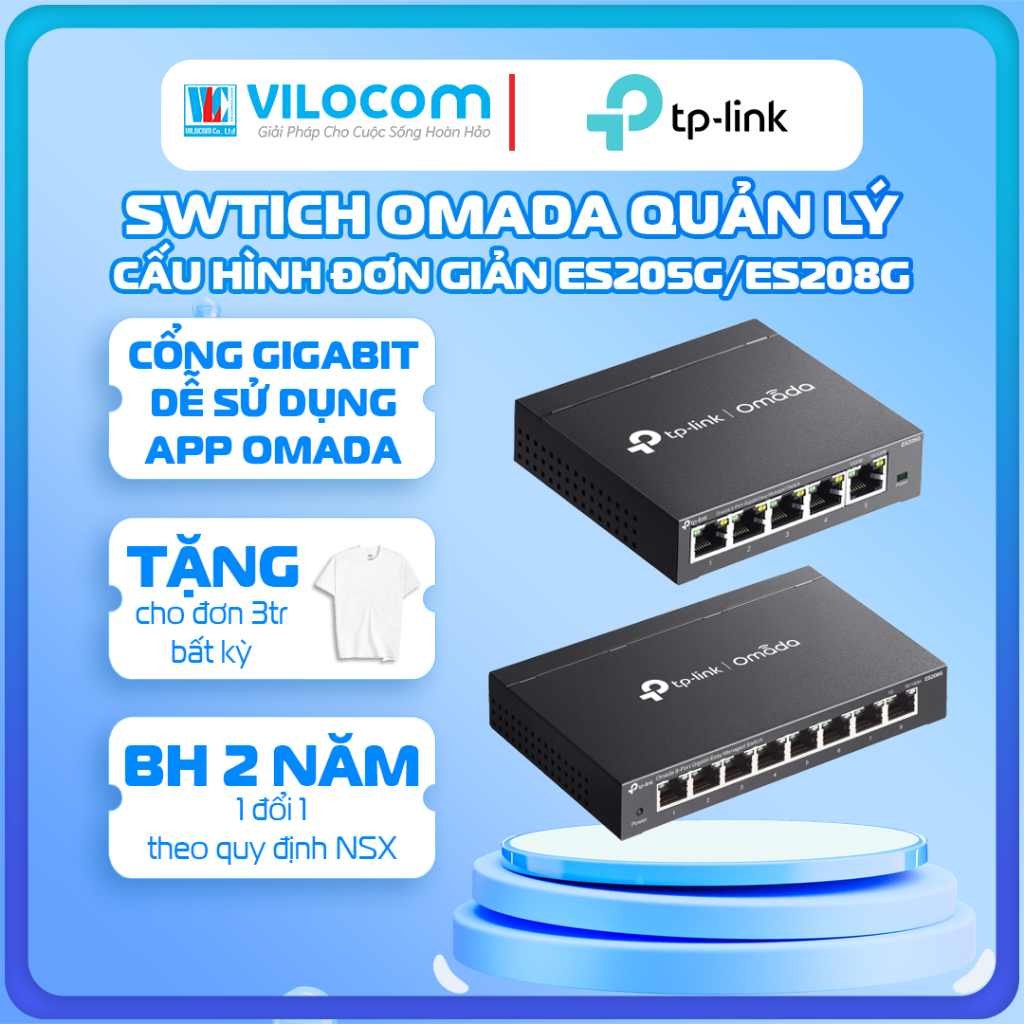 Switch TP-Link Omada ES205G ES208G | Cổng Gigabit Quản Lý Cloud - Hàng Chính Hãng