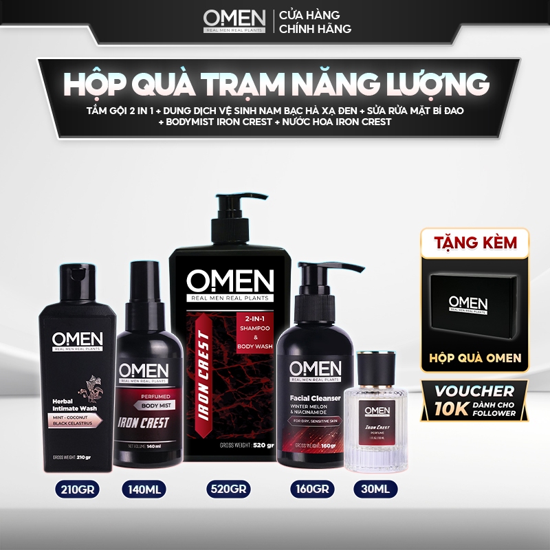 Hộp Quà Tặng Nam 5 Món OMEN – Sữa Tắm Gội 2in1, Sữa Rửa Mặt, Dung Dịch Vệ Sinh Nam, Nước Hoa & Body 