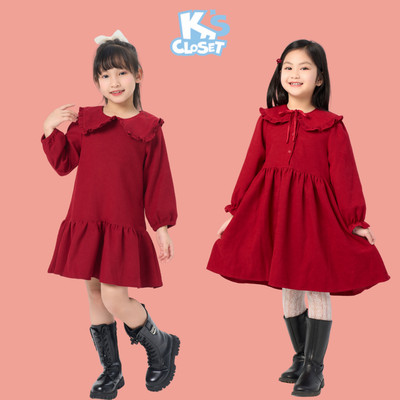 Váy Dài Tay K'S CLOSET Chất Liệu Nhung Dáng Ngang Gối Và Trên Gối Cho Bé Gái (2-10 tuổi) từ 10-40kg KT070FIF, KT016FIF