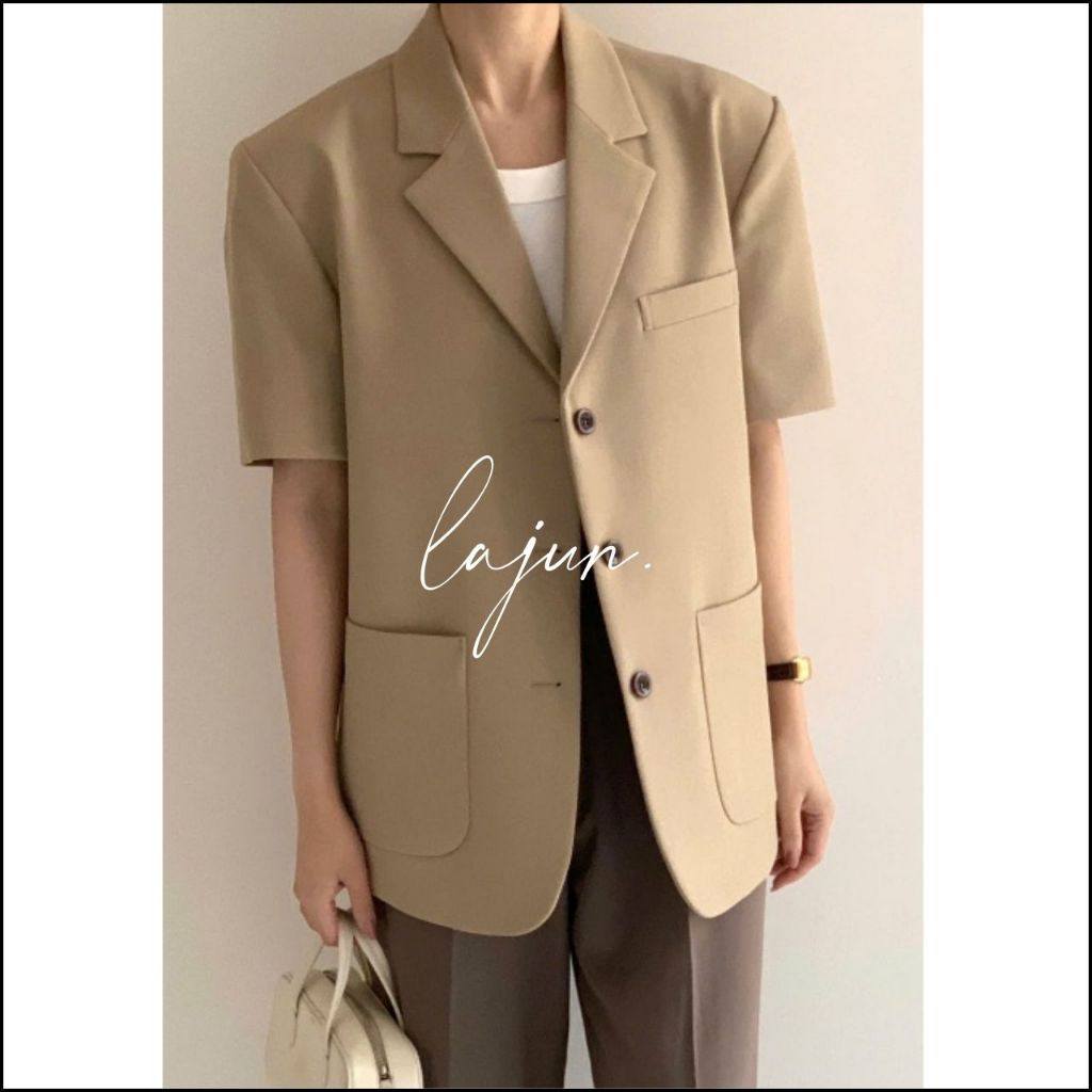 [LAJUN SIGNATURE] Áo Jacket Tay Ngắn Fabre Cao Cấp Chất Liệu Dày Dặn Đứng Dáng Hàn Quốc