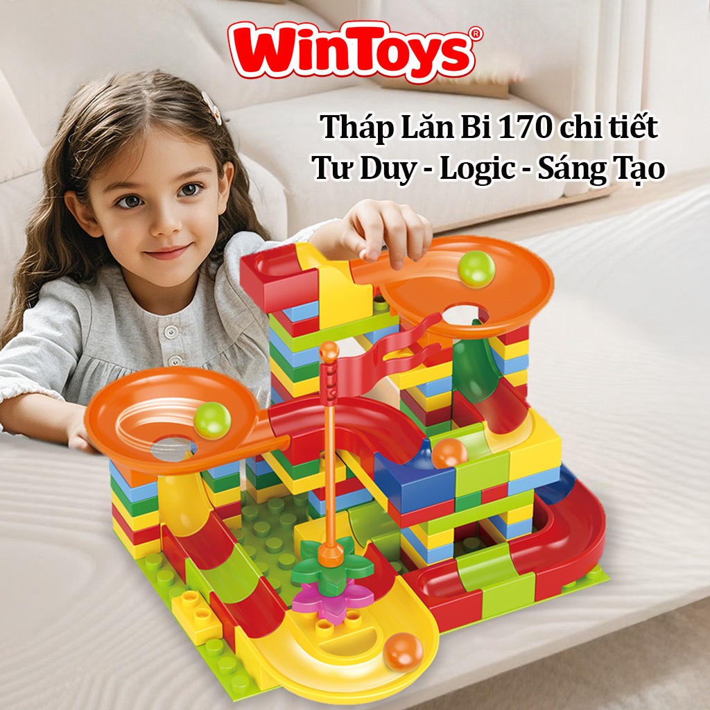 Bộ Xếp Hình Cầu Trượt Thả Bi 170 Chi Tiết , Đồ Chơi Lắp Ghép Phát Triển Tư Duy Cho WinToys