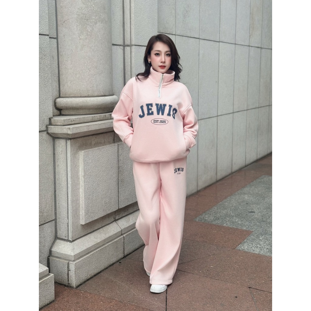 Bộ Nỉ Cao Cấp Jewis Áo Cổ Bẻ Mix Quần Suông Phong Cách Trẻ Trung Thanh Lịch - J791