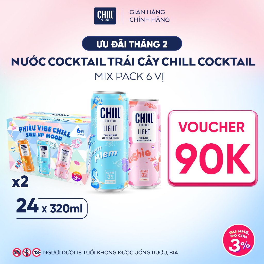 Combo 2 thùng 12 lon Chill Cocktail mix vị 320ml/lon