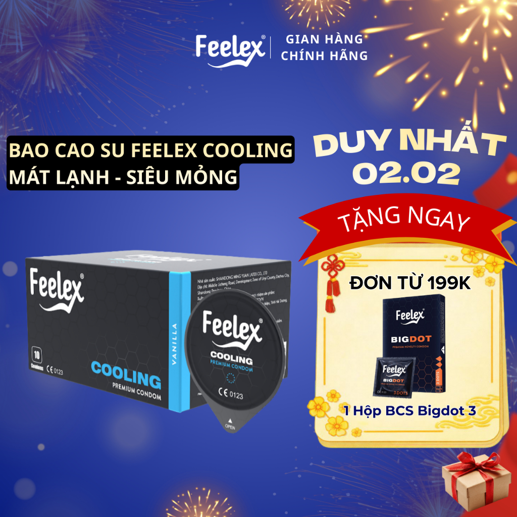 Bao cao su Feelex Premium siêu mỏng, nhiều gân gai và gel bôi trơn, kéo dài thời gian, bản cao cấp h