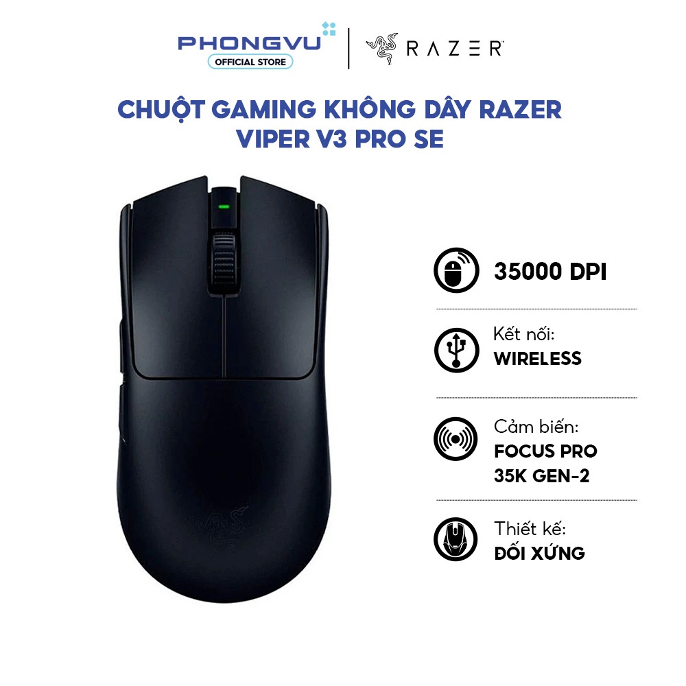 Chuột Gaming không dây Razer Viper V3 Pro SE - 35000DPI - Kết nối Wireless - Đen - Bảo hành 24 tháng | BigBuy360 - bigbuy360.vn