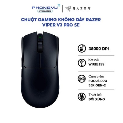 Chuột Gaming không dây Razer Viper V3 Pro SE - 35000DPI - Kết nối Wireless - Đen - Bảo hành 24 tháng