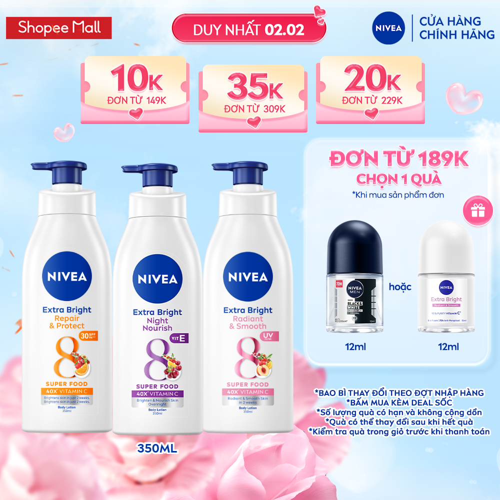 Sữa Dưỡng Thể NIVEA Extra Bright Dưỡng Sáng Mịn | Phục Hồi & Chống Nắng 8 Super Foods (350 ml) - 883