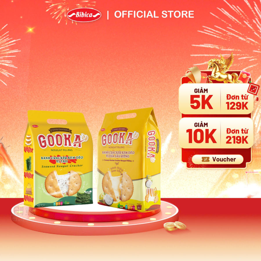 Combo 2 Bánh Gooka Cracker Nougat Filling Vị Tảo Biển/ Dừa Sầu Riêng Bibica