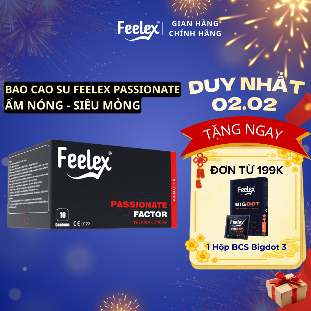 Bao cao su Feelex Passionate Factor siêu mỏng, truyền nhiệt, cảm giác chân thật, hộp 10 bcs