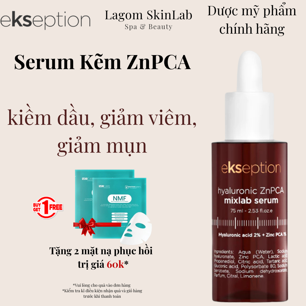 Serum kẽm Ekseption hỗ trợ giảm mụn, kiềm dầu kẽm Hyaluronic ZnPCA 75ml chiết và fullsize