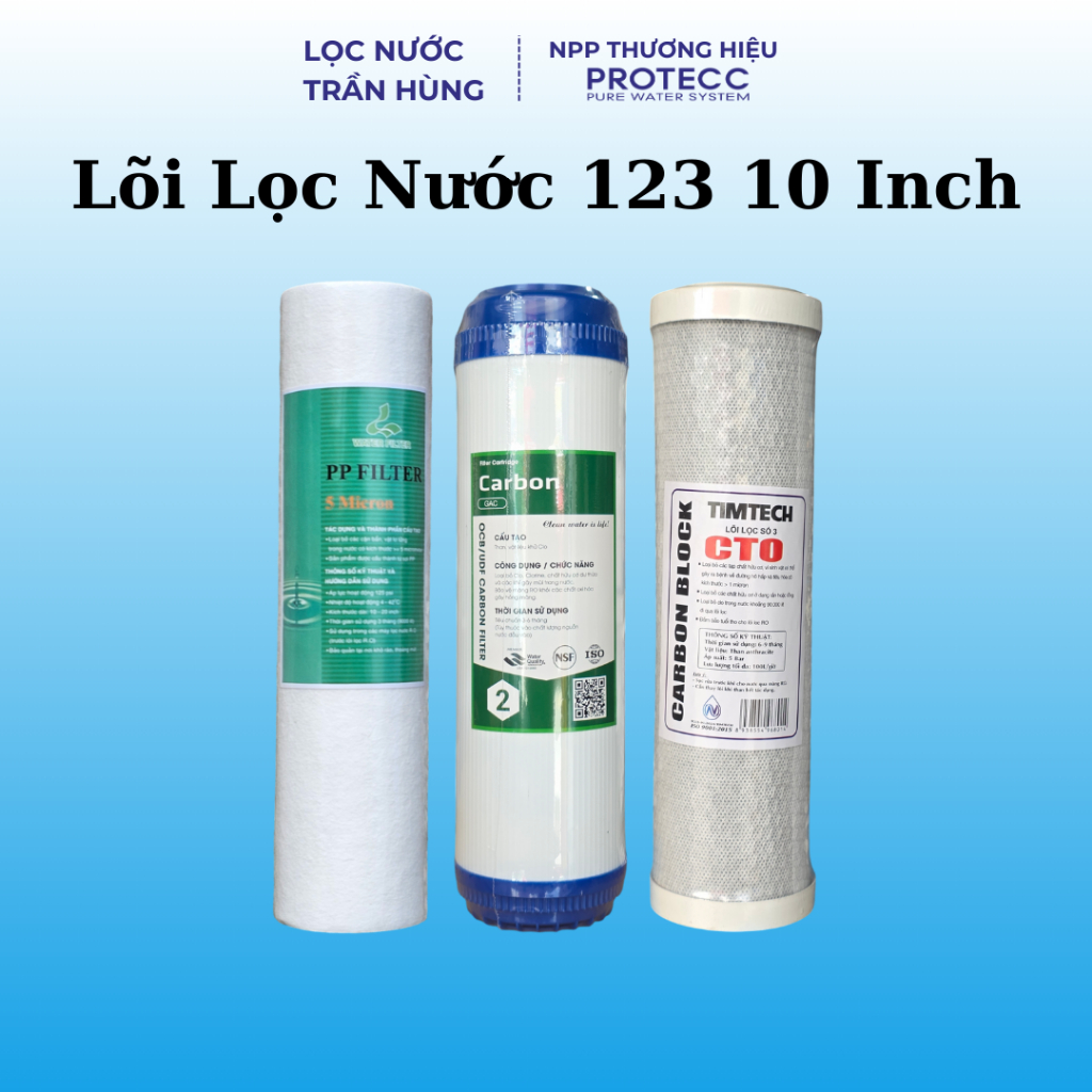Bộ 3 Lõi Lọc Thô 123 10 Inch ( PP - UDF - CTO ) Việt Nam - Thay Cho Mọi Dòng Máy Lọc Nước