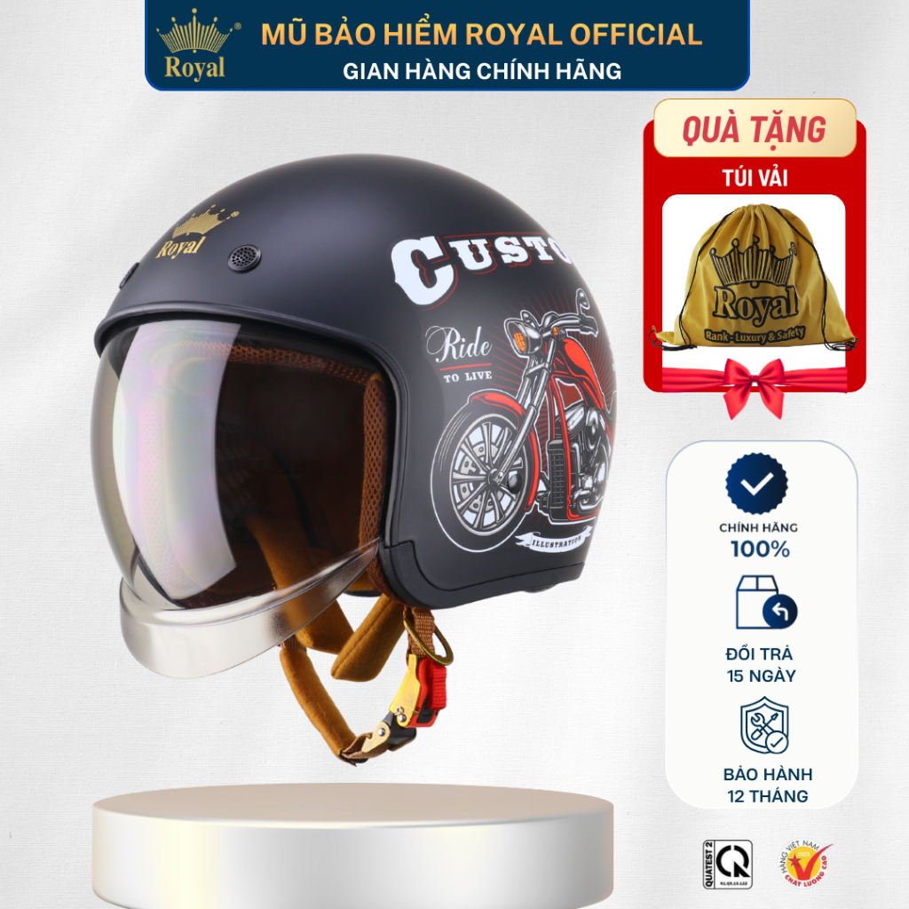 Mũ Bảo Hiểm 3/4 Royal M139 Chính Hãng Design Kính Âm, Nón Bảo Hiểm 3/4 Royal Có Kính Nam Nữ Chính Hã