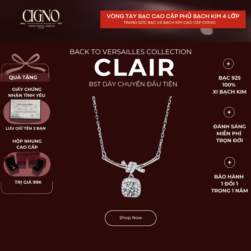 DÂY CHUYỀN BẠCH KIM & BẠC 925 CLAIRS CIGNO - BST BACK TO VERSAILLES