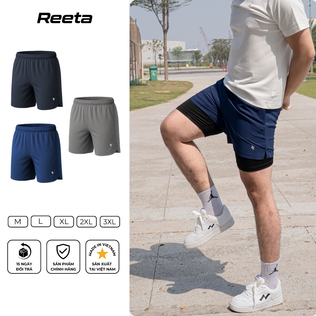 Quần short thể thao nam 2 lớp Reeta vải gió Windbreaker fabric thoáng khí thiết kế chuyên dụng cho g