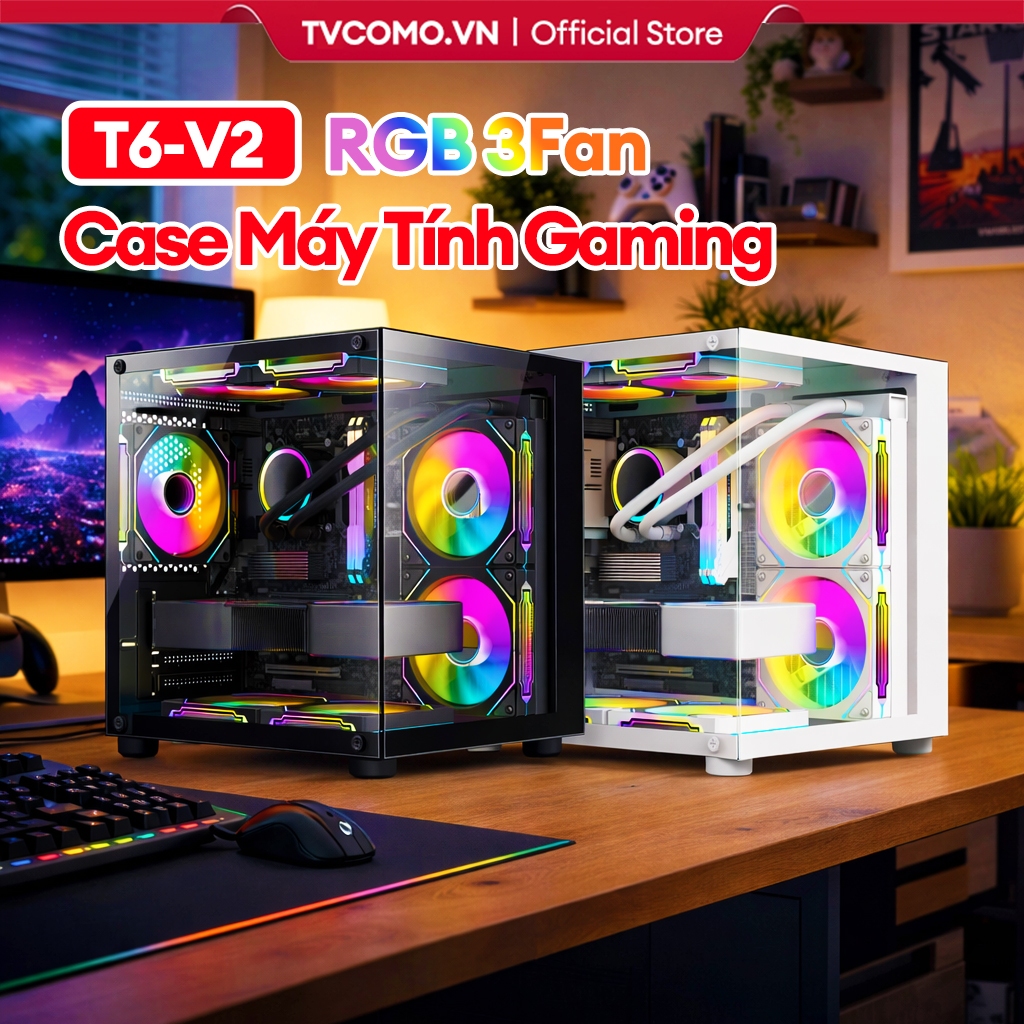 Case Máy Tính Gaming M-ATX/ITX RGB 3 Fan | Vỏ Case PC | Kính Cường Lực | Lưới Chắn Bụi Nam Châm