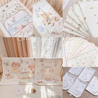 Lót chống thấm hoạ tiết cổ tích Monona 4D chuẩn xuất Hàn cao cấp thấm hút tốt bảo vệ nệm cotton mềm mịn 50x70 80x100