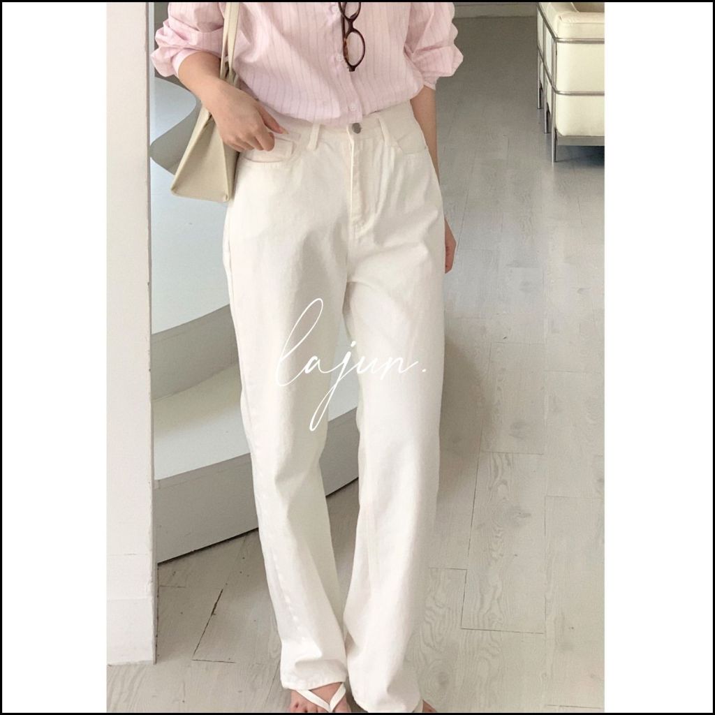 [LAJUN KOREA] Quần Jeans Suông Dài Milky Hàn Quốc