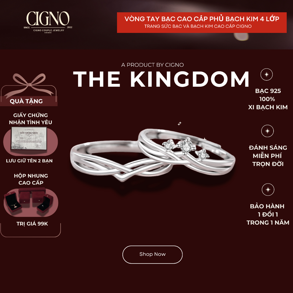 |BẠC 925| Nhẫn bạc đôi The Kingdom CIGNO - BST HE IS MY KING