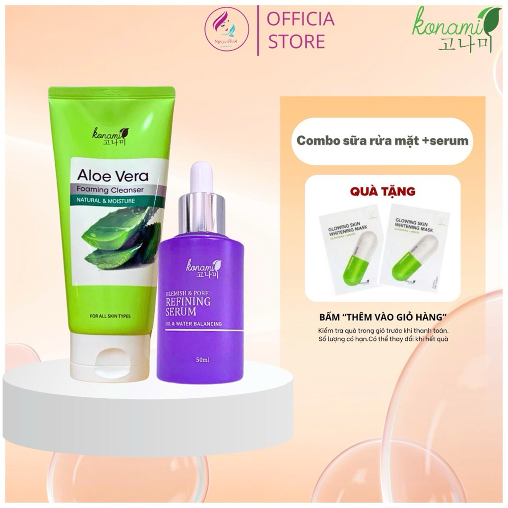 Combo sữa rửa mặt Konami Aloe Vera + serum Refining konami
