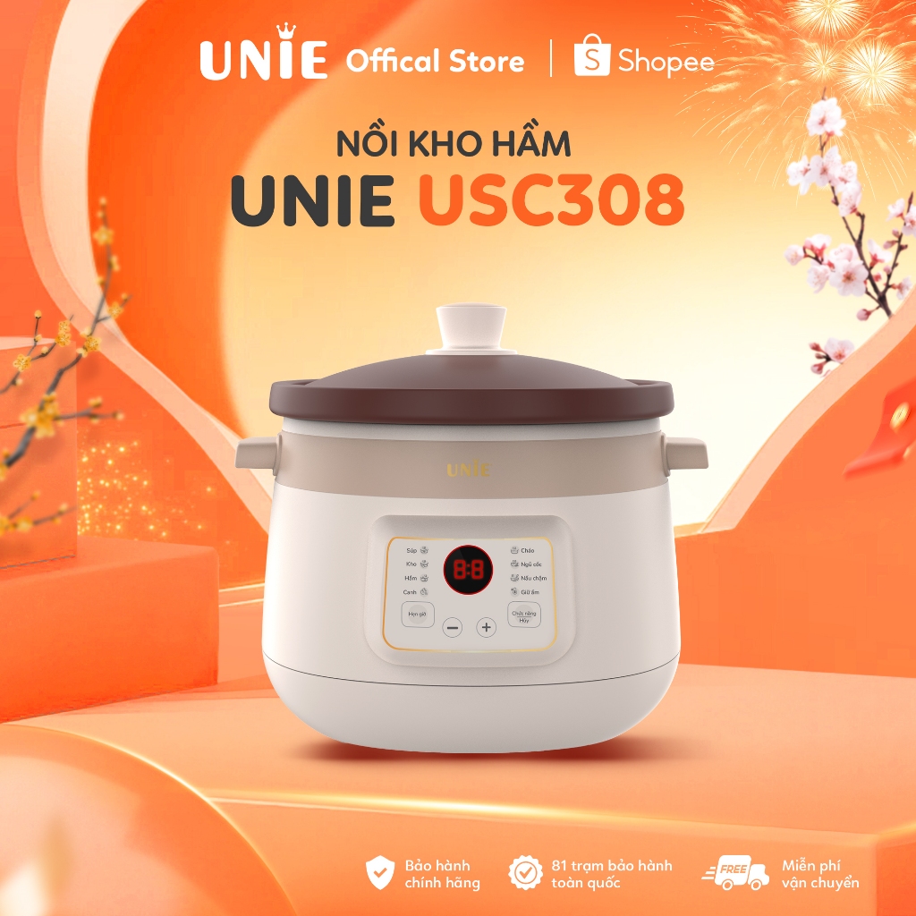 Nồi kho hầm chậm đa năng UNIE USC308, lòng nồi gốm tử sa cao cấp, dung tích 3L, 8 chức năng nấu, bảo hành 12 tháng