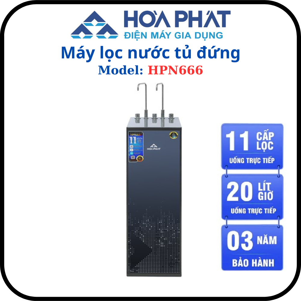 Máy lọc nước RO 3 chức năng Hòa Phát HPN666 - 11 lõi đúc - Bảo hành 3 năm chính hãng